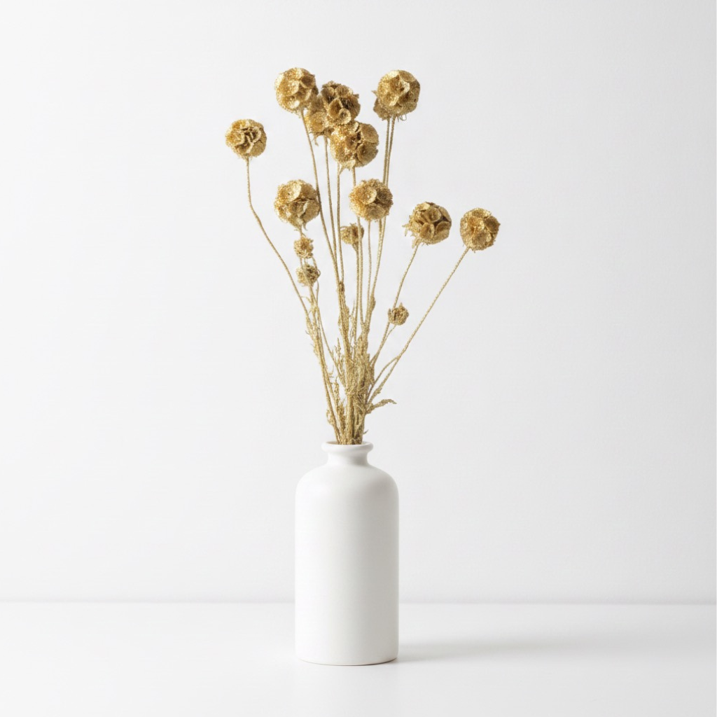 Sušená Scabiosa zlatá – elegantná sušená kvetina pre floristiku a dekorácie